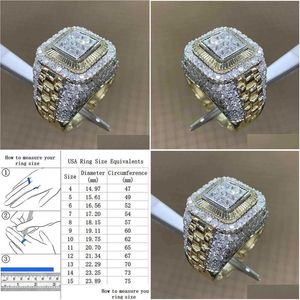 Bandringar dominerande guldfärg hiphop ring för män kvinnor mode inlagd vita zirkonstenar punk bröllop smycken j230330 drop del otrx5