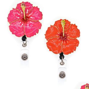 Schlüsselringe Ankunft Fashion Schmuck Emaille Hawaiian Hibiscus Blumenausweise Abzeichen Rollen Names Karte Halter Drop Lieferung DHZPN