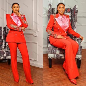 Women's Two Piece Pants Modern Applique Women Suits 2 Pieces Peaked Lapel Pocket Blazer Custom Made Fashion Slim Fit Elegant Celebrity