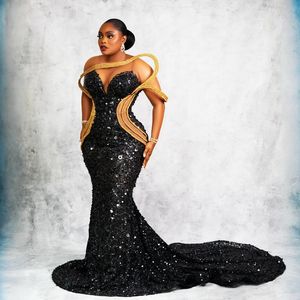 2024 Plus Size Aso Ebi Prom Dresses for Black Women Illusion Mermaid Evening Formal Gowns Sheer Neck Sequined Lace Birthday Party Dress Reception Gowns AM791