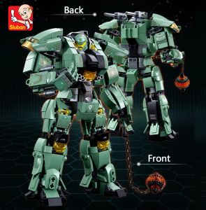542pcs Sluban Green Warrior Robot com Bloco de construção de martelo de corrente Brinquedos, robô Battle Armour montando brinquedos educacionais (sem caixa)