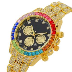 2024 Fashionabla Diamond Inlaid Color Three Eye Six Needle Luxury Watch Steel Band Armband