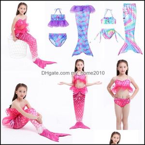 Children'S Swimwear Girls Swimsuit 3Pcs Mermaid Tail Kids Swim Pool Bathing Suit Princess Beach Bikini Party Cosplay Costumes Drop Del Otvxf