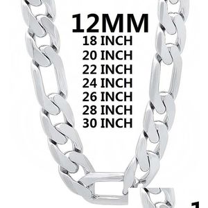 Łańcuchy Solidny 925 Sterling Sier Naszyjnik dla mężczyzn Klasyczny łańcuch 12 mm kubańską 18-30 cali urok wysokiej jakości biżuteria modna spadek ślubny dhzra