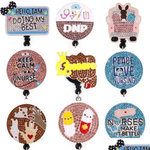 Anelli chiave Fashion Ring Custom Nurse Nurse Rhinestone Holder medico a scomparsa per il badge Accessori per nomi Card Badge con alligatore CLI DHSIE