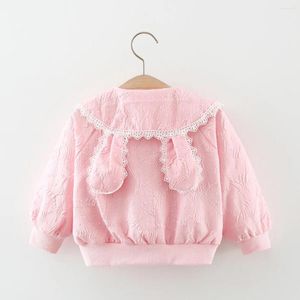 Jackets Girls Lace Lapel Jacket Ears Cute Kids Top 2024 Fall Korean Children's Clothing Wholesale