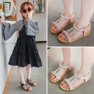 SAMIS SIEDZINEK PEARL RHINESTONE Koreańskie buty dla dzieci otwarte palce księżniczki buty miękkie podeszwy sandały białe różowe 240524