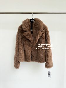 Women Fur Coats Giacca per cappotto in pelliccia in lana marrone