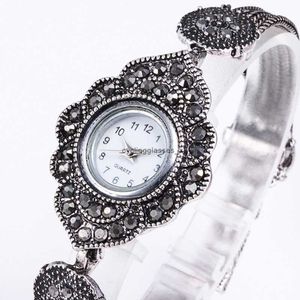 2024 Ancient Silver Black Watch Tibetan Armband Chain Art Zircon Quartz