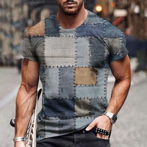 Mens T -shirt 3D Digital Patchwork Graphic Print Kort ärm Tshirts Comfy Casual Elastic Crew Neck Män utomhusaktiviteter Topp 240513