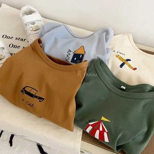 T-shirts 2024 Spring and Autumn Boys and Girls Baby Print Long sleeved Fashion Childrens Loose T-shirt Childrens Cotton Leisure T-shirt Childrens Clothing d240525