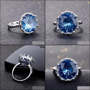 Band Rings Blue Gem Stone Wedding Women Finger Brand smycken för skapad Crystal Rrop Delivery DHI90
