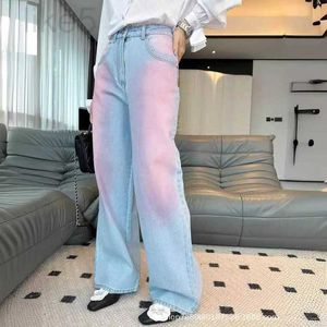 Women's Jeans Designer Brand Shenzhen Nanyou 24 Early Spring New Pink Gradient High Waist Straight Leg Wide for Women W0K9