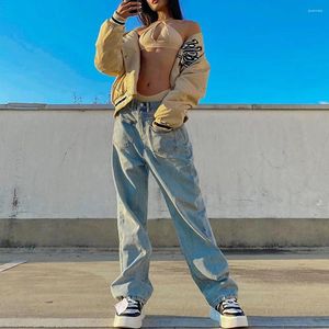 Kadınlar Kotlar Kadın Düz Renk Şık Gevşek Bacak Düşük Bel Hip Hop Stili Yıkanmış Yabani Günlük Düz Pantolon Cepli Pantolon