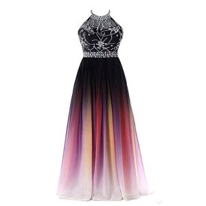 2022 neuest sexy Neckholder -Absolventen Abendkleider mit langem Chiffon Plus Size Ombre Prom Party Kleider formelles Partykleid 250m