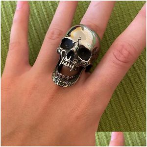 Bandringe Polierpolier Vampir SKL Ring Männer Frauen 14K Weißgold Biker Mann Gothic Punk Schmuck Bestes Geschenk für Freunden Größe 7-15 Drop del otkdx