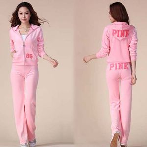 Pink Velvet Tracksuit 2024 Damen Hoodies Zipper Top und Stickereien Hose Anzüge zweiteiliger Set Casual Jogging Anzug