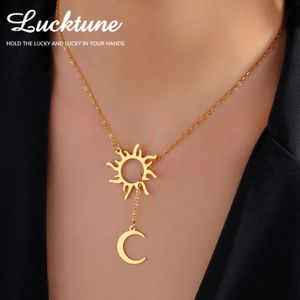 Pendant Necklaces Lucktune Sun Moon Pendant Clavicle Chain Necklace Stainless Steel Bohemian Necklace Womens Fashion New Jewelry Gift Necklace S2452599 S2452466