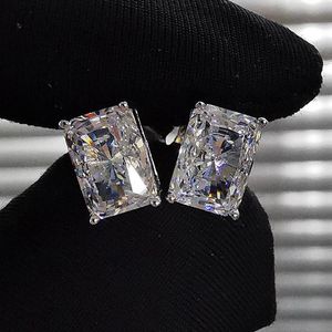 S925 Sterling Silver Stud örhängen Solitaire Diamond Sparkling Jewelry Princess Cut White 5A Cubic Zircon Gemstones Party Classical 4 Claw Women Earring Gift