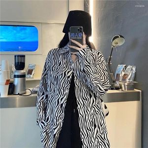 Polos femminile 2024 Primavera e autunno Corea Modella zebra zebra zebra a strisce casual camicia a maniche lunghe a maniche lunghe