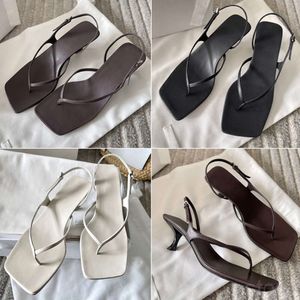 Raden Sandals Heel Cat Leather Square Toes små kattunge klackar flip-flops klänningskor stilett lyxdesigner sandaler kvinnor fabrikskor