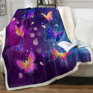 Blankets White Line Depicting Butterfly Throw Blanket Colorful Shiny Butterflies Super Soft For Couch Sofa Bed