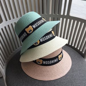 2024 fashion new design Children's summer sun shade straw hat baby sun travel beach hat Bear basin hat top hat