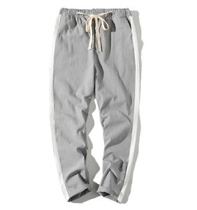 Men039s Summer Casual Joggers Spodnie Harem Naturalne bawełniane spodnie lniane Solidne białe elastyczne pasa Man039s Pants7290900