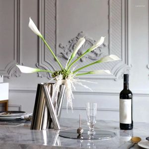 Vasos agora aço inoxidável vaso de flores poroso sala de estar decoração de bancada Arte barril de vinho rack de decoração de casa presente