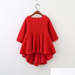 Girls Dresses 5250 Red Lace Long Sleeve Princess Party A-Line Kid For Baby Spring Children Clothing Wholesale Kids Clothes Drop Delive Ot6Wa