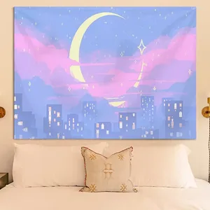 Tapissries Pink Moon Decorative Wall Tapestry Estetic Bedroom Decoration Home Decor Headboards Anime Room Kawaii Decors tyg