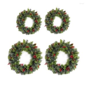 Flores decorativas 2 peça Christmas Wreath Pine agulha Red Fruit Window Arranjo da porta da frente pendurado 30cm