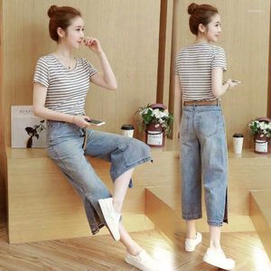 Women's Jeans Split Cropped Wide Leg Trousers Summer Women's Pants Spring 2024 Womens Fashion Woman Clothing Jean Baggy Clothes Urban