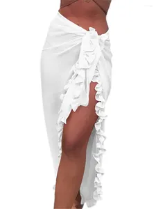 Women S Mesh Sheer Swimsuit Cover Up Ruffle Tie Side Beach Sarong Wrap Long Skirt