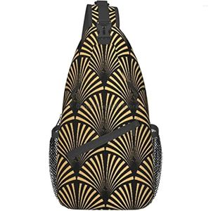 Backpack Art Deco Padrão sem costura Gold Black Crossbody ombro Saco de peito ajustável