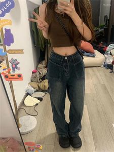 Women's Jeans Fashion Women's Bottoms Blue Casual Pocket High Waist Straight Pants Street Baggy Wide Leg Denim Trouser Ladies Summer