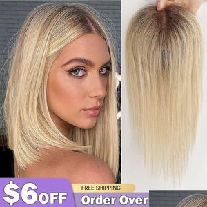 Lace Wigs 100 Remy Human Hair Toppers For Women Middle Part Blonde Golden Pieces Thinning Silk Base Clip In 231024 Drop Delivery Produ Ots2T