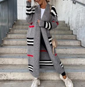 Womens Sweaters Autumn Winter Knitted Cardigan Women Striped Patchwork 2023 Elegant Loose Long Outerwear Sweater Coat Soft Jacket Drop Dhby4