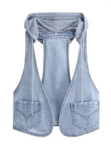 Kvinnors västar vår och höst mode huva kort denim väst lös koreansk version jacka maistcoat