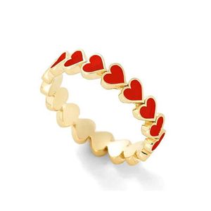 Couple Rings Romantic Connection Love Ring Enamel Black Red Heart Ring Suitable for Women Korean Jewelry S2452455