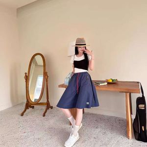 Two Piece Dress Mm24 Spring/summer Series Lightweight Nylon Drawstring Hem Letter Decoration Versatile Skirt