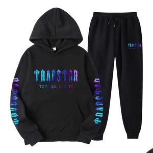 Erkek Trailtsits Trapstar Trailsuit Black Hoodie Erkekler Spor Giyim Tasarımcı Pantolon Set Basketbol 2 Parça Gevşek Kadınlar Uzun Kollu D DHXHG