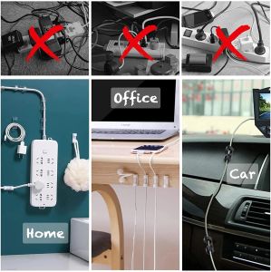 20/5PCS USB Cable Organizer Clips Wire Winder Holder Earphone Mouse Cord Clip Protector Management Adhesive Hooks Desk Clamp