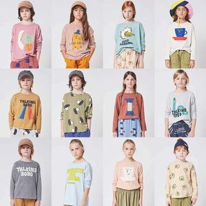T-shirts Ins New 2023 Korean Childrens Autumn and Winter Clothing Girl Boy Baby Long sleeved T-shirt Cartoon Fun Top Wearing T-shirt Cotton d240525