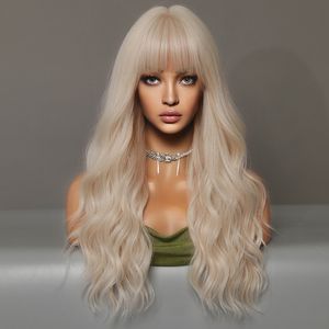 Новая блондинка Qi Bangs Long Wigs Hot Sale Corean Orange Big Wave Hair Wholesale Europe America Fashion Style Black Permed Dyed Rose Curly парик