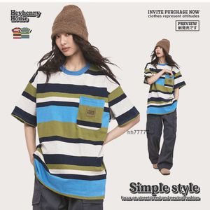 Camisetas masculinas HB34 HEYHENRY Mens Rainbow Stripe preguiçoso casal solto de camiseta curta de mangas curta