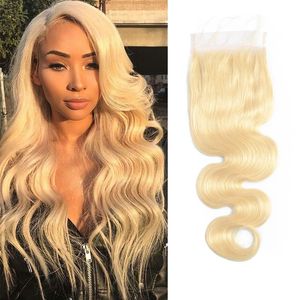 Brazilian Virgin Hair 4X4 Lace Closure Middle Three Free Part 613# Blonde Body Wave Four By Four Lace Closure Qowlq