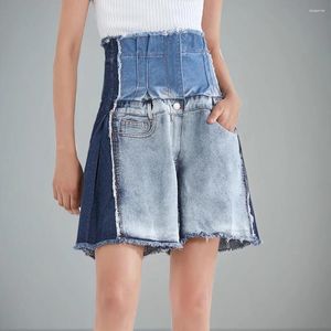 Kvinnor Pants Romiss Streetwear Hit Color Denim Shorts for Women High midje Patchwork Fick Wide Leg Short Pant Kvinna 2024 Sommarkläder