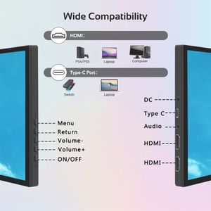 10,1 дюйма Protable Monitor 1920x1200 16:10 HD 60 Гц панель IPS Панель с сенсорным экраном HDMI, совместимый с серией малины для ноутбука PS4/PS5