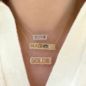 Custom Bubble Name Necklace Personalized Rhinestone Names Nameplate Zircon Letters Plated Sparkle Chain Shining Diamond Pendant 240514